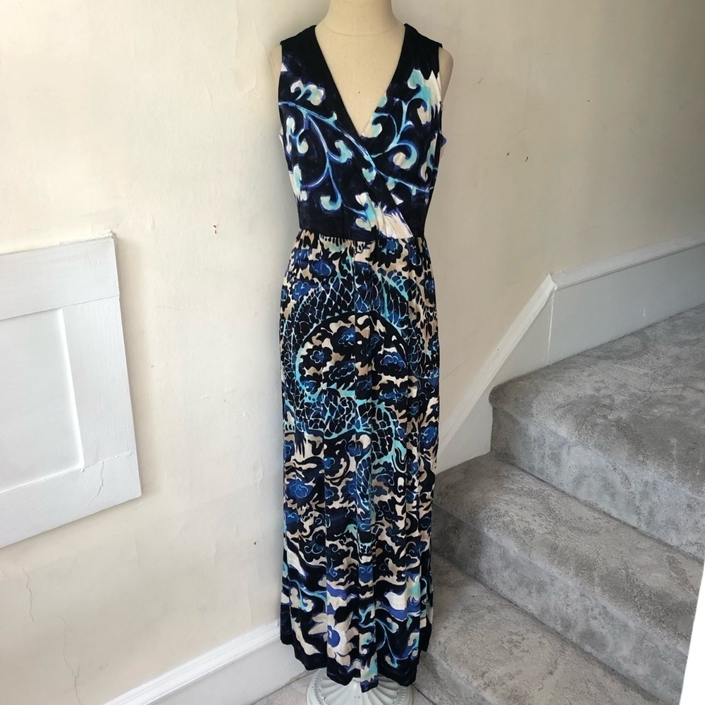 Nic+Zoe Printed Keyhole Back Front Slit Maxi Dress